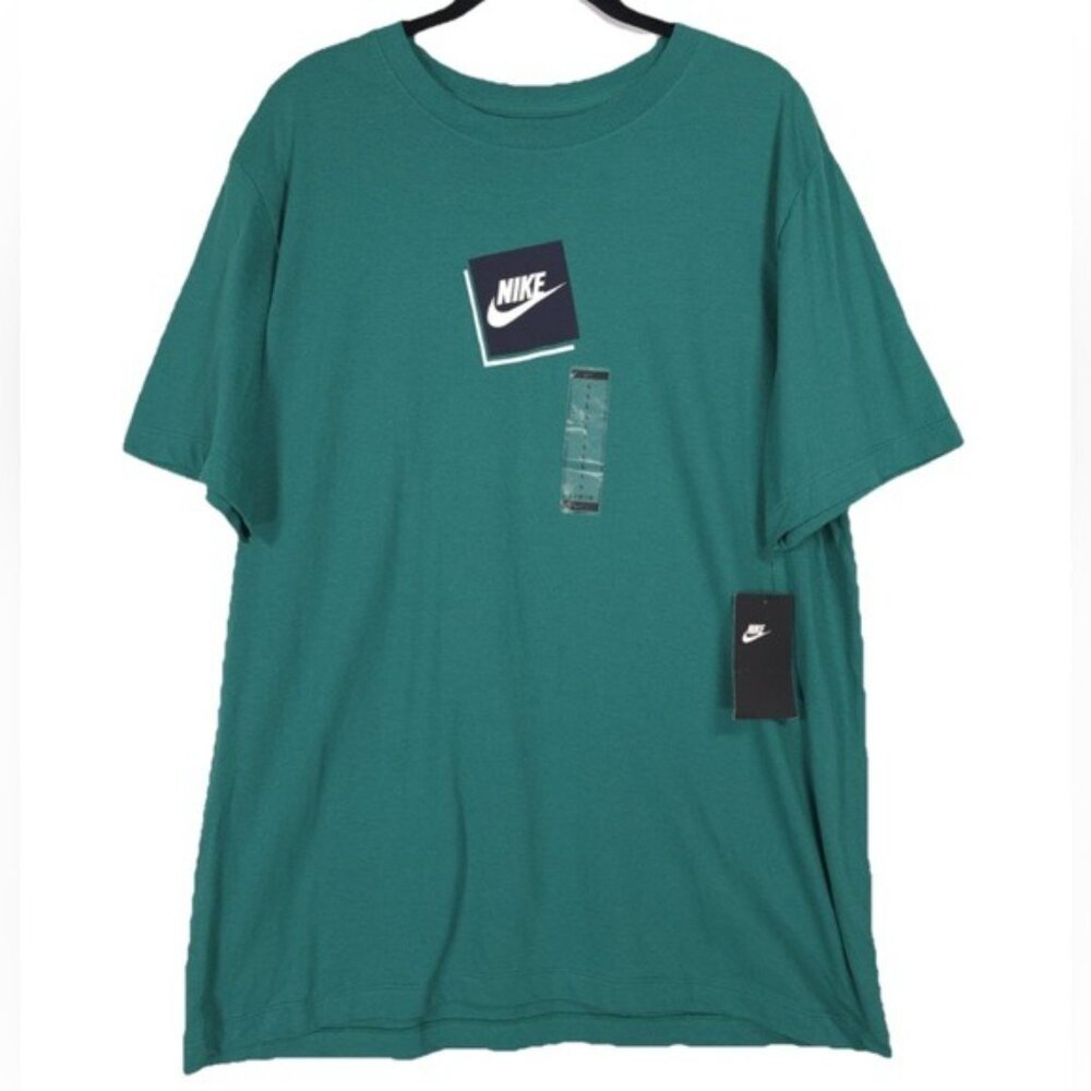 NWT NIKE Men’s Slanted Block Logo Short Sleeve Green TEE T-Shirt Cotton LARGE